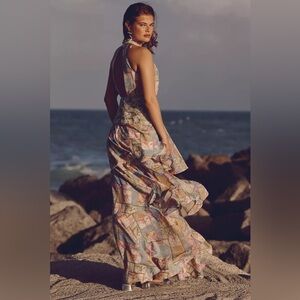 Aqua Blu Joan Halter Tiered Maxi Dress Gown Anthropologie